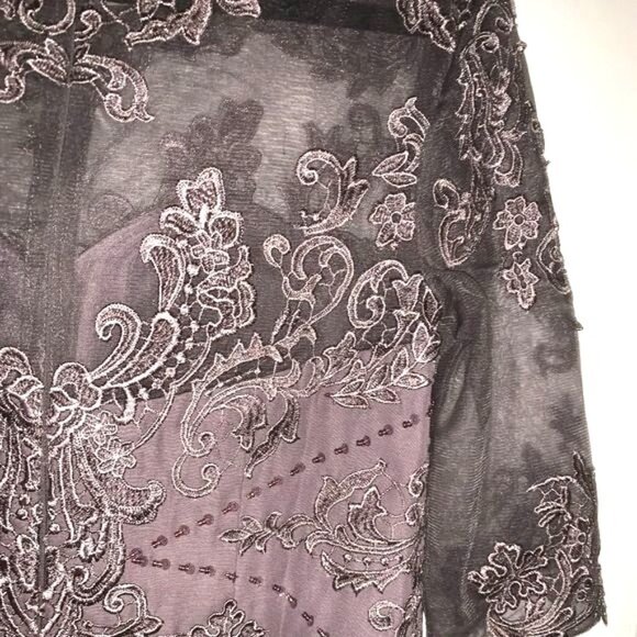 Elegant Gray Lace Half-Sleeve High-Low Evening Dress Size 10 - Picture 9 of 13